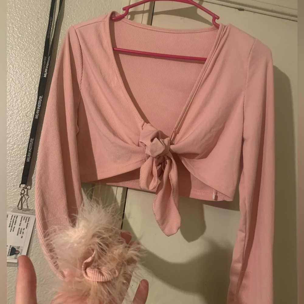Small pink tie front long sleeve fuzzy wrist